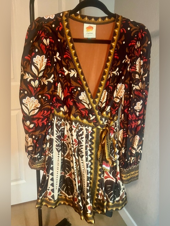 FARM Rio Dresses & Skirts - FARM Rio Tapestry Garden Black Floral Wrap Mini Dress with Red & Cream Accents